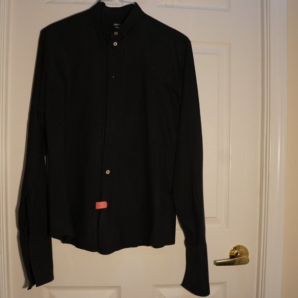 Versace Jeans Couture Men's Collared Patterned Dress Shirt Medium Black - Picture 3 of 6